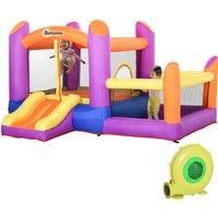 Outsunny - Kids 2-House Bouncy Castle House Inflatable Trampoline Slide 3-12 Yrs