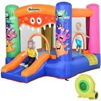 Outsunny Kids Bounce Castle House Inflatable Trampoline Slide Basket with Inflator for Kids Age 3-12 Monster Design 2.9 x 2 x 1.55m Multi-color