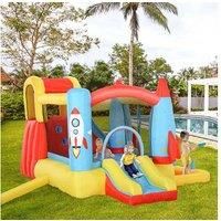 Outsunny Kids Bounce Castle House Inflatable Trampoline Slide Water Pool 3 in 1 with Inflator for Kids Age 3-12 Rocket Design 3.4 x 2.8 x 1.85m