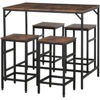HOMCOM Industrial Rectangular Dining Table Set with 4 Stools for Dining Room, Kitchen, Dinette