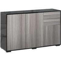 HOMCOM High Gloss Sideboard, Side Cabinet, Push-Open Design with 2 Drawer for Living Room, Bedroom, Light Grey and Black