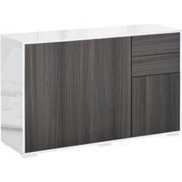 HOMCOM High Gloss Sideboard, Side Cabinet, Push-Open Design with 2 Drawer for Living Room, Bedroom, Light Grey and White