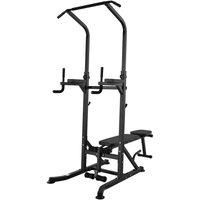 HOMCOM Multifunction Home Workout Power Tower Dip Station w/Weight Bench Push-up Bars Fitness Equipment Office Gym Training