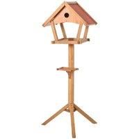 PawHut Wooden Bird Feeder Table Freestanding for Garden Backyard Outside Decorative Pre-cut Weather Resistant Roof 49 x 45 x 139 cm Natural