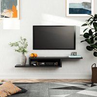 HOMCOM Wall Mounted Media Console, Floating TV Stand Component Shelf, Entertainment Center Unit, Black