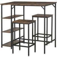 HOMCOM Industrial Bar Height Dining Table Set with 2 Stools & Side Shelf, 3 Pieces Coffee Table for Dining Room, Kitchen, Dinette