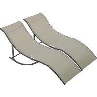 Outsunny Set of 2 S-shaped Foldable Lounge Chair Reclining Outdoor Chair for Patio Beach Garden Capacity 165x61x63cm Beige