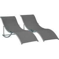 Outsunny Set of 2 S-shaped Foldable Lounge Chair Sun Lounger Reclining Outdoor Chair for Patio Beach Garden Grey