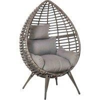Outsunny Outdoor Indoor Rattan Egg Chair Wicker Weave Teardrop Chair with Cushion Grey