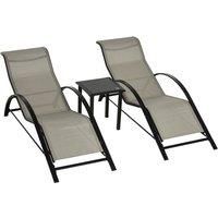 Outsunny Rattan 3 Pieces Lounge Chair Set Garden Outdoor Recliner Sunbathing Chair with Table Grey & Black