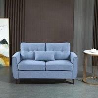HOMCOM Double Sofa Loveseat Fabric 2 Seater Wooden Legs Tufted Design for Living Room, Dining Room, Office, Light Blue