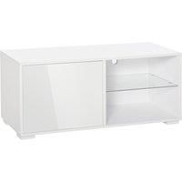 HOMCOM High Gloss TV Stand Storage Cabinet with 2 Shelves for Living Room Home Furniture White