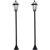 Outsunny 2 PCS LED Garden Lights Lamp Post Solar Powered Lantern Patio Pathway Walkway Outdoor Water-Resist Auto Switch 6-8 Hours Black