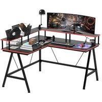 L Shape Gaming Corner Desk Computer Table With Elevated Monitor Shelf Workstation