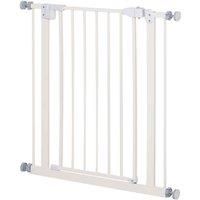 PawHut 74-84cm Adjustable Metal Pet Gate Safety Barrier w/Auto-Close Door Double Locking Easy-Open Doors Stairs Home Frames White