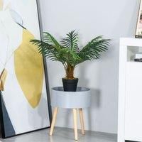 Outsunny 60cm/2FT Artificial Palm Tree Decorative Plant 8 Leaves with Nursery Pot, Fake Tropical Tree for Indoor Outdoor Décor