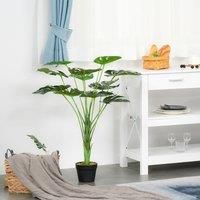 Outsunny 85cm/2.8FT Artificial Monstera Tree Decorative Cheese Plant 13 Leaves with Nursery Pot, Fake Tropical Palm Tree for Indoor Outdoor Décor
