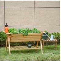 Outsunny Free Standing Wooden Planter Garden Raised Bed Planter Box Outdoor Patio with Storage Shelf Plates