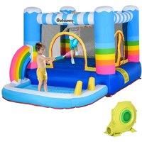 Outsunny Kids Rainbow Bouncy Castle & Pool House Inflatable Trampoline w/ Inflator Pump Outdoor Play Garden Activity Exercise Fun 3-12 Years 2.9 x 2 x 1.55m