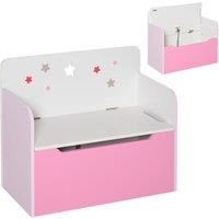 HOMCOM Wooden Kids Children Toy Box Storage Chest Bench Organizer Safety Hinge Bedroom Playroom Furniture Pink