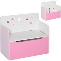 HOMCOM Wooden Kids Children Toy Box Storage Chest Bench Organizer Safety Hinge Bedroom Playroom Furniture Pink