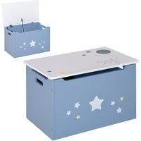 HOMCOM Wooden Kids Children Toy Box Storage Chest Organizer Safety Hinge Air Vents Side Handle Playroom Furniture Blue