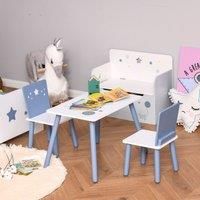 HOMCOM 3 Piece Kids Table & Chairs Dining Set w/Wood Legs Safe Corners Cute Stars Seating Mini Furniture Home Playroom Bedroom Blue