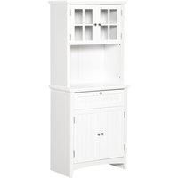 HOMCOM Kitchen Wooden Storage Cabinet Cupboard with Framed Glass Door, Drawer, Microwave Space for Dining and Living Room, White