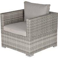Outsunny Outdoor Patio Furniture Single Rattan Sofa Chair Padded Cushion All Weather for Garden Poolside Balcony Grey