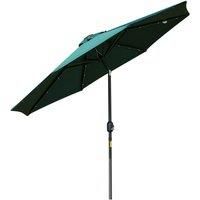 Outsunny 2.7m Patio Garden Umbrella Outdoor Parasol with Hand Crank w/ 24 LEDs Lights (Green)
