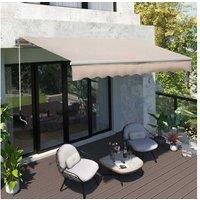 Outsunny 4x2.5m Retractable Manual Awning Window Door Sun Shade Canopy with Fittings and Crank Handle Beige