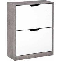 HOMCOM Two Drawer Shoe Cabinet Home Storage Organiser w/Groove Handles Adjustable Shelves Modern Boxy Rack Hallway Bedroom Furniture