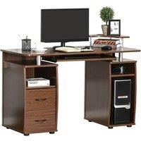 HOMCOM Computer Desk Office PC Table Workstation with Keyboard Tray, CPU Shelf, Drawers, Sliding Scanner Shelf, Brown