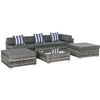 Outsunny 6 PC Rattan Sofa Coffee Table Set Sectional Wicker Weave Furniture for Garden Outdoor Conservatory w/Pillow Cushion Grey
