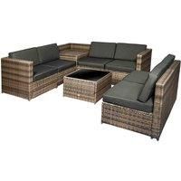 Outsunny 8 pcs Rattan Garden Furniture Patio Sofa and Table Set with Cushions 6 Seater Corner Wicker Seat Mixed Brown