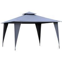 Outsunny 3.5x3.5m Side-Less Outdoor Canopy Tent Gazebo w/ 2-Tier Roof Steel Frame Garden Party Gathering Shelter Grey