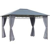 Outsunny 3 x 3.6m Hardtop Gazebo with UV Resistant Polycarbonate Roof, Steel & Aluminum Frame, Garden Pavilion with Curtains, Grey