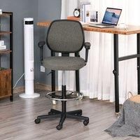 Vinsetto Drafting Chair Tall Office Fabric Standing Desk Chair with Adjustable Footrest Ring, Arm, Swivel Wheels, Grey