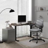 Vinsetto Drafting Chair Tall Office Fabric Standing Desk Chair with Adjustable Footrest Ring, Arm, Swivel Wheels, Grey