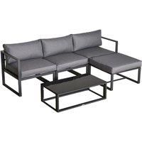Outsunny 5 Pieces Outdoor Patio Furniture Set, Sofa Couch with Glass Coffee Table, Cushioned Chairs and Aluminum Tube, for Balcony Garden Backyard, Grey