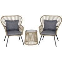 Outsunny 3 PCS PE Rattan Outdoor Conservatory Dining Set 2 Chairs Coffee Table Bistro Garden w/Cushions Brown