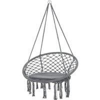 Outsunny Cotton-Polyester Blend Macrame Hanging Chair Swing Hammock for Indoor & Outdoor Use with Backrest, Fringe Tassels, Grey