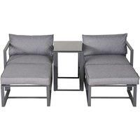 Outsunny 5 Piece Garden Aluminium Conversation Sofa Set Patio Furniture Set Outdoor 2 Sofas 2 Footstools End Table with Cushions