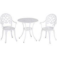Outsunny 3PCs Garden Bistro Set Cast Aluminium Round Table with 2 Chairs for Outdoor Patio Balcony White