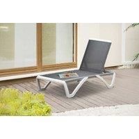 Outsunny Portable Outdoor Chaise Lounge, with Adjustable Back, Breathable Texteline, Light Grey