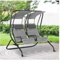 Outsunny Canopy Swing Modern Outdoor Relax Chairs w/ 2 Separate Chairs, Headrests and Removable Shade Canopy, Grey