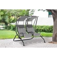 Outsunny Canopy Swing Modern Outdoor Relax Chairs w/ 2 Separate Chairs, Headrests and Removable Shade Canopy, Grey