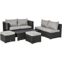 Outsunny 8pc Rattan Garden Furniture 6 Seater Sofa & Coffee Table Set Outdoor Patio Furniture Wicker Weave Chair Space-saving Compact - Black