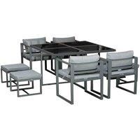 Outsunny 9PCs Patio Aluminium Dining Set 4 Chairs 4 Ottoman with Cushions 8 Seater Garden Furniture