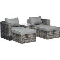 Outsunny 5 Pcs Rattan Garden Furniture Set w/Tall Glass-Top Table Aluminium Frame Plastic Wicker Thick Soft Cushions Comfortable Outdoor Balcony Home Sofa - Mixed Grey
